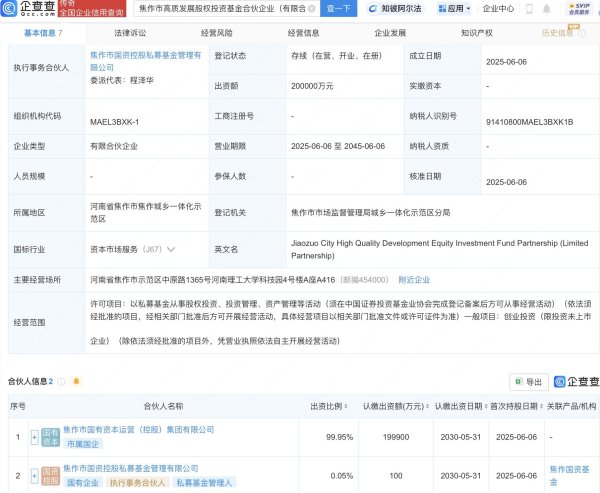 炒股配资开户网上  焦作市高质发展股权投资基金注册成立